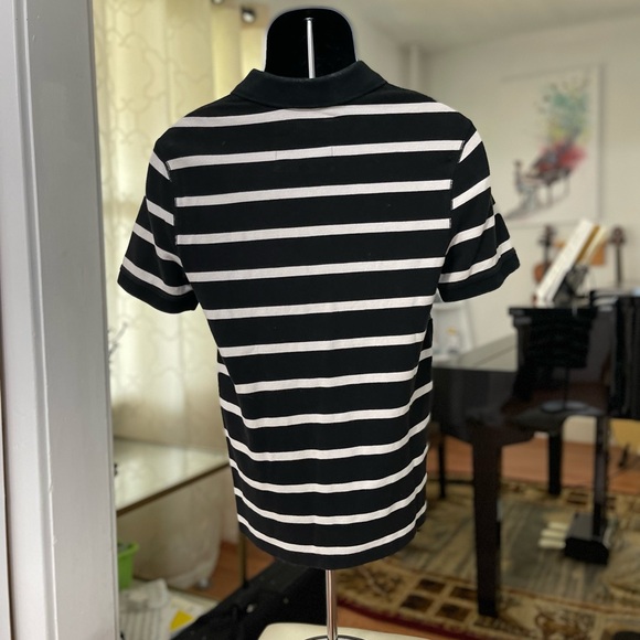 EUC Men’s Size Small EXPRESS Striped Polo Shirt 100% Cotton In Black & White - Picture 6 of 11